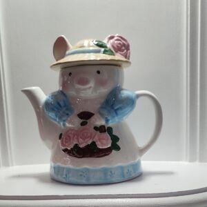 Vintage Fitz and Floyd OCI Omnibus Miss Pig Garden Theme Teapot, Tea Party.